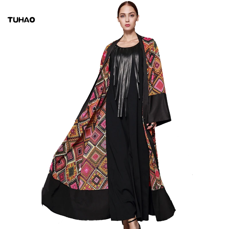 

TUHAO 2017 Autumn Winter Musilim Dress Cardigan Female Vintage Maxi Long Flare Sleeve Print Women Plus Size Clothing ST31