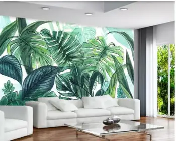 

Custom Mural Wallpaper Hand Painted Tropical hand painted banana leaf Plant Photo wallpaper painting 3d papier peint
