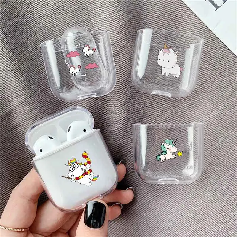 Чехол s для Airpods милый Единорог окрашенные Прозрачные Жесткие ПК чехлы чехол AirPods