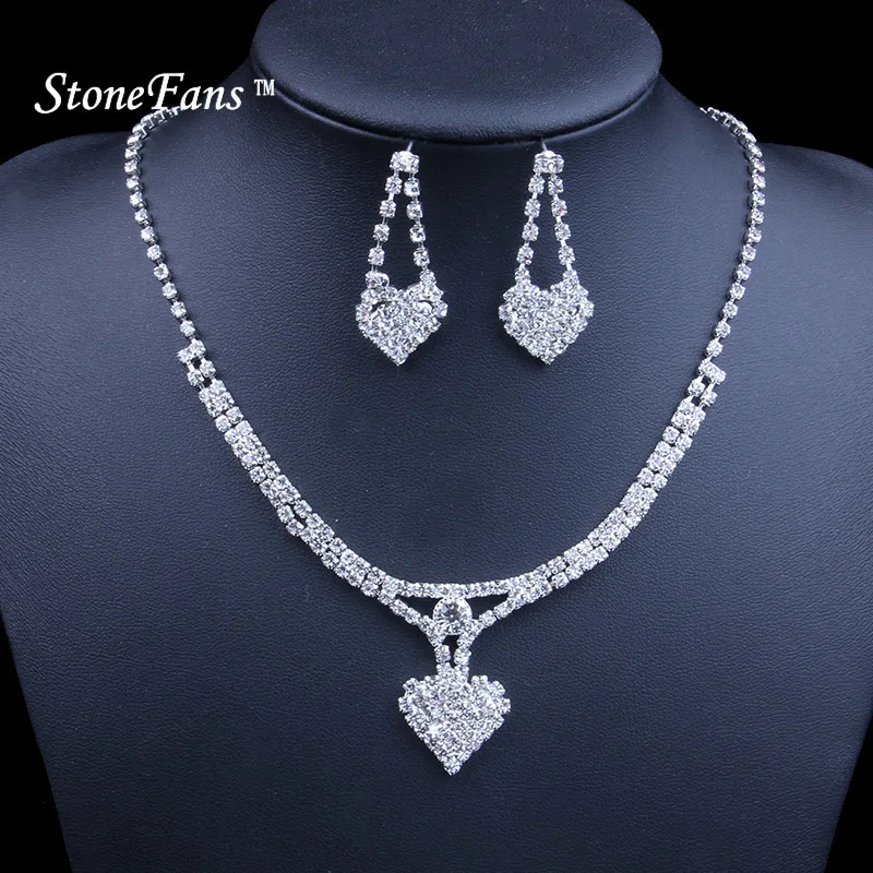 

StoneFans Women's Wedding Bride Love Heart Necklace Set Crystal Rhinestone Bridal Necklaces Earrings Jewelry Set Gift For Women