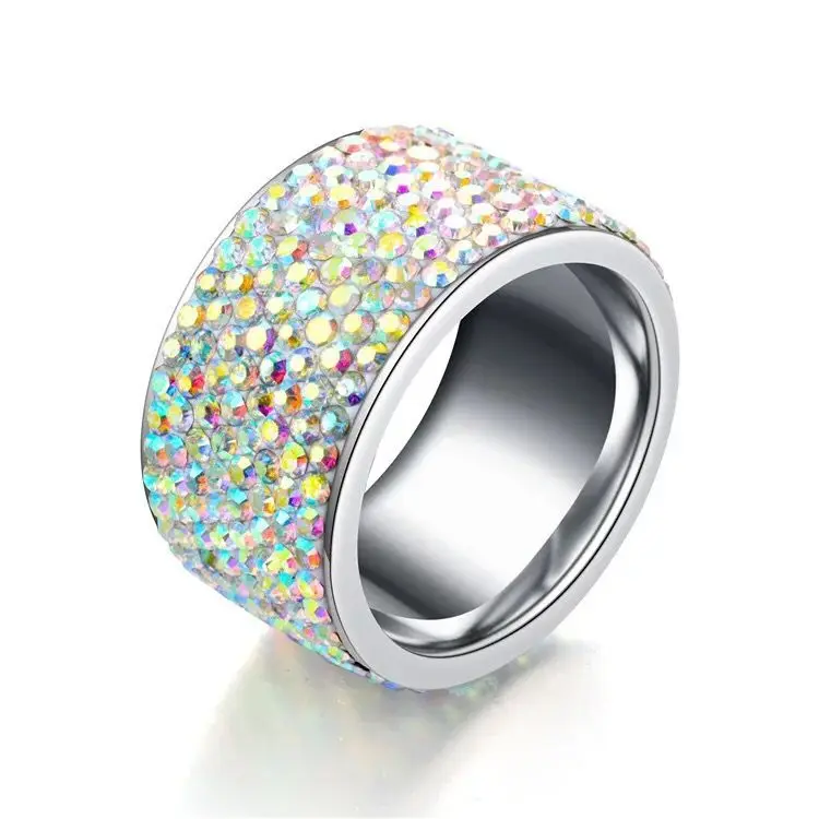 

MGFam Crystal AB Color Big Rings Fashion For Women Titanium Steel 316L No Change Color
