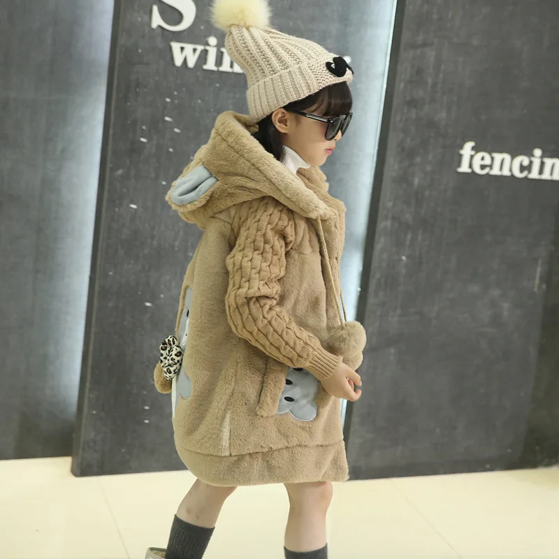 

New Lovely Rabbit and Little Bear Winter Jacket Girls Faux Fur Fleece Coat Kids Warm Jacket Children Outerwear,3-14Y,#2429
