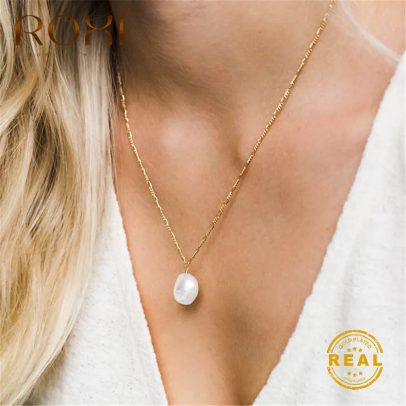

ROXI 100% Natural Freshwater Pearl Necklace for Women Baroque Pearl Jewelry Statement Necklace 2019 Bohemian Pendant Necklace