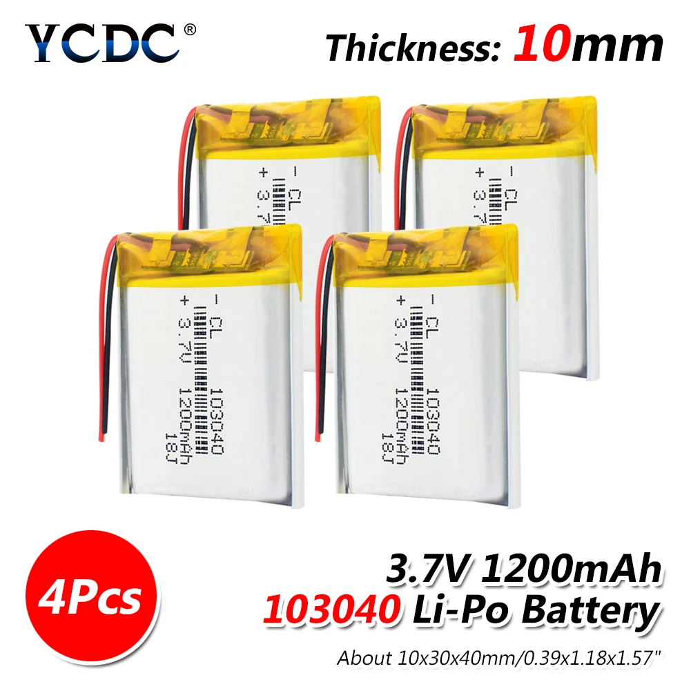 3,7 V 1200mAh 103040 Lipo аккумуляторная батарея для MP3 MP4 MP5 DVD BT динамик - Цвет: 4 Pcs