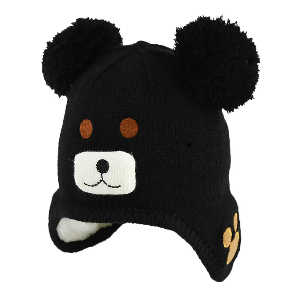 Детская зимняя шапка с помпоном для мальчиков, детский набор из шапки и шарфа, теплые шапочки, шапочка - Цвет: Черный
