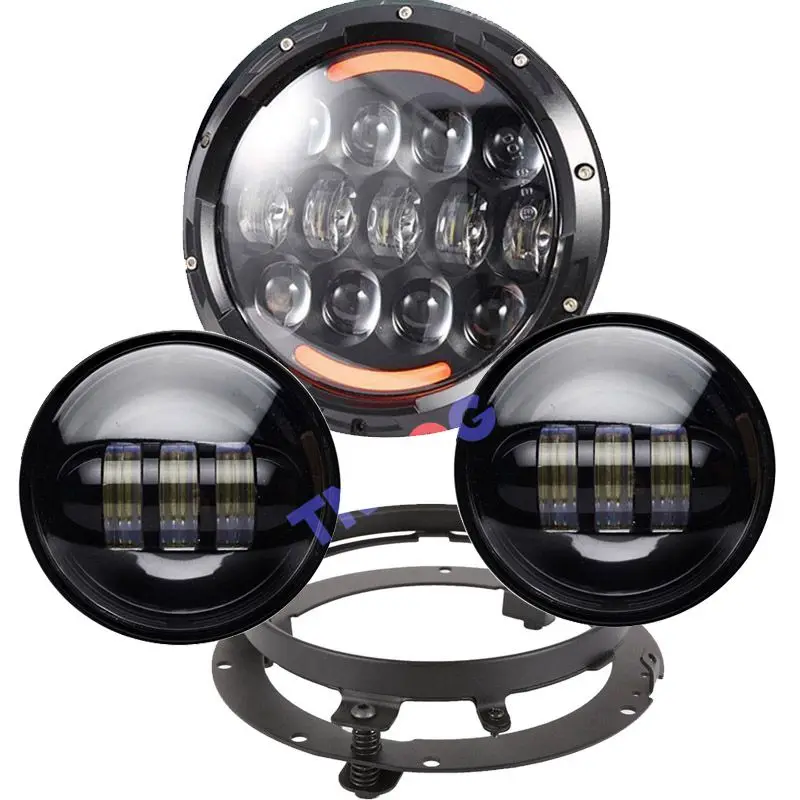 

105W 7" Black LED Headlight With 4.5 inch Black Passing Fog Lamps For Motorcycle Led headlight with 7inch Mount Ring