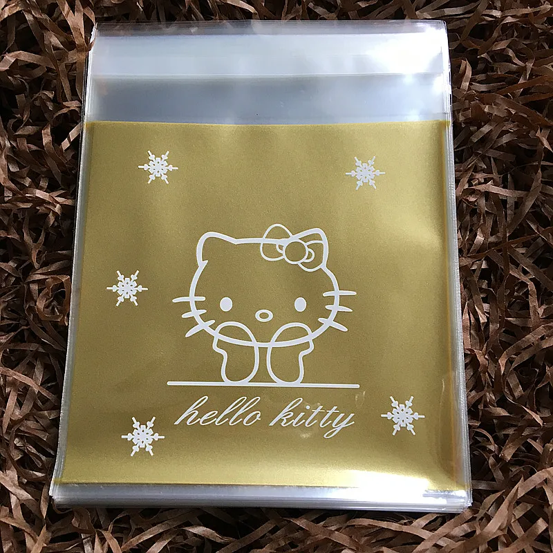 

DONYAMY 100pcs/lot Golden Kitty Cookies Bag Wedding Candy Bag Dessert Cake Snack Packing 10*10cm