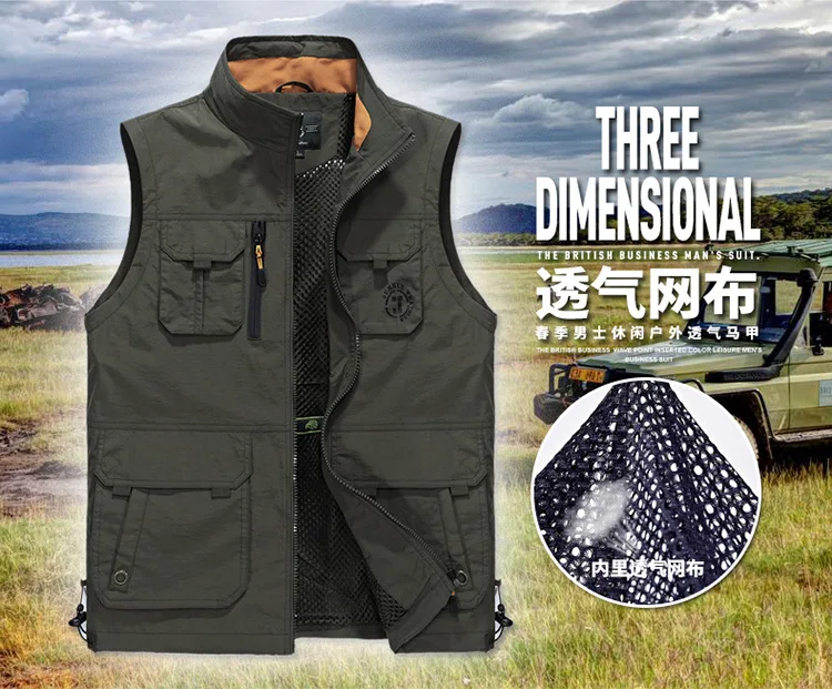 Multi Pocket Photography Hunting Fishing Vest Jacket Waistcoat Khaki L