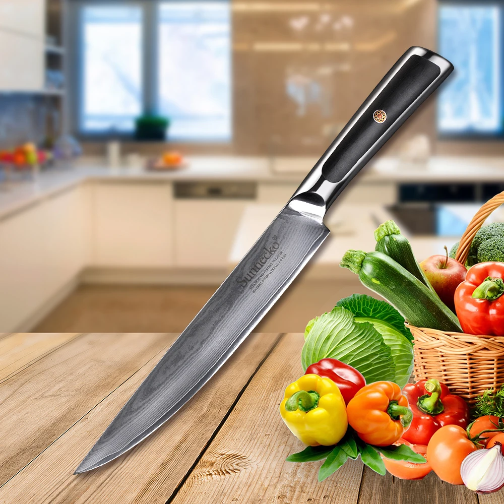 

SUNNECKO 8" Slicing Knife Kitchen Chef Knives 73-Layer Japanese Damascus VG10 Steel Cutting Tools Razor Sharp Blade G10 Handle