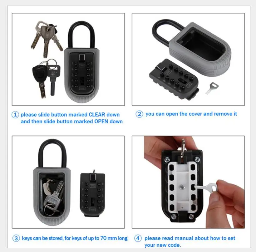 Ключ коробка для хранения Организатор цинковый сплав безопасность блокировка дверей 10-значный Комбинации пароль Установка замка с