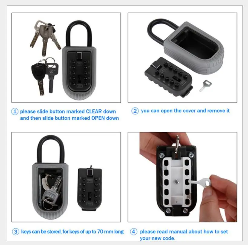 Key Storage Box Organizer Zinc Alloy Security Door Lock 10 Digit Combination Password Free Installation Padlock with Hook