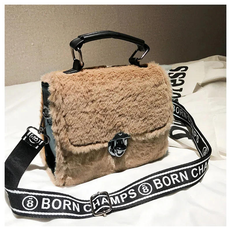 Winter Women New Hairy Bag Tote Shoulder Satchel Bags Korean Small Square Broadband Turn Lock Warm Plush Sweet for Girls SS3507 (13)