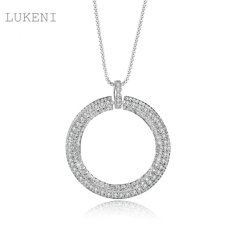 

LUKENI New Design Personality White Color Cubic Zircon Geometrical Circular Necklaces For Girl To Gift Jewelry