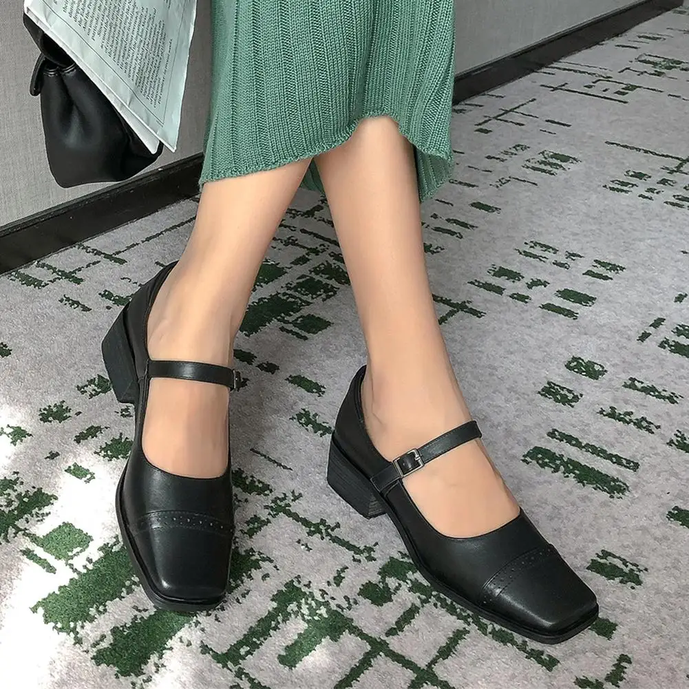 

Dropship Luxury Genuine Cow Leather Mary Janes Summer Pumps Woman Shoes Chunky Heels Comfortable Shoes Woman Pumps