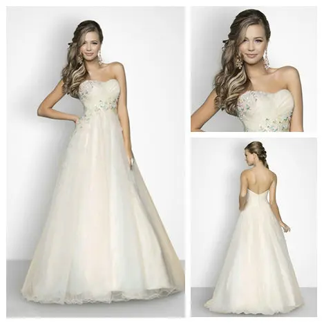 New Sexy Sweetheart Tulle A Line Ivory Prom Dresses Long Fashion 2014 Evening Crystal Beaded | Свадьбы и торжества