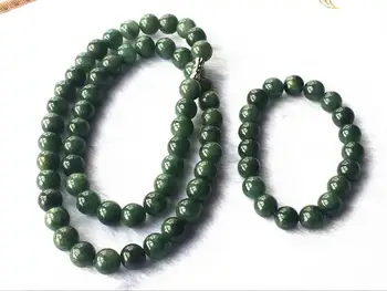 

Free Shipping 10MM Certified Untreated Green Icy Jadeite Jade Necklace + Bracelet 20 "7.5"