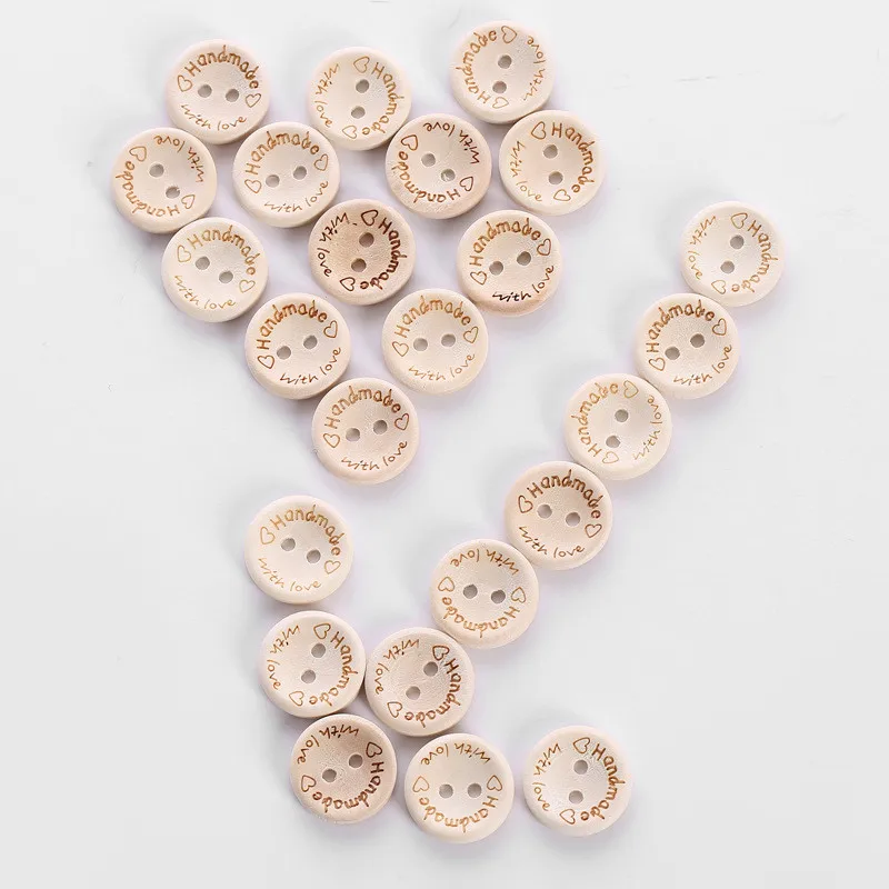 10PCS/lot Natural Color Wooden Buttons Handmade Love Letter Raoud Decorative Wood Button Craft DIY Baby Apparel Accessories