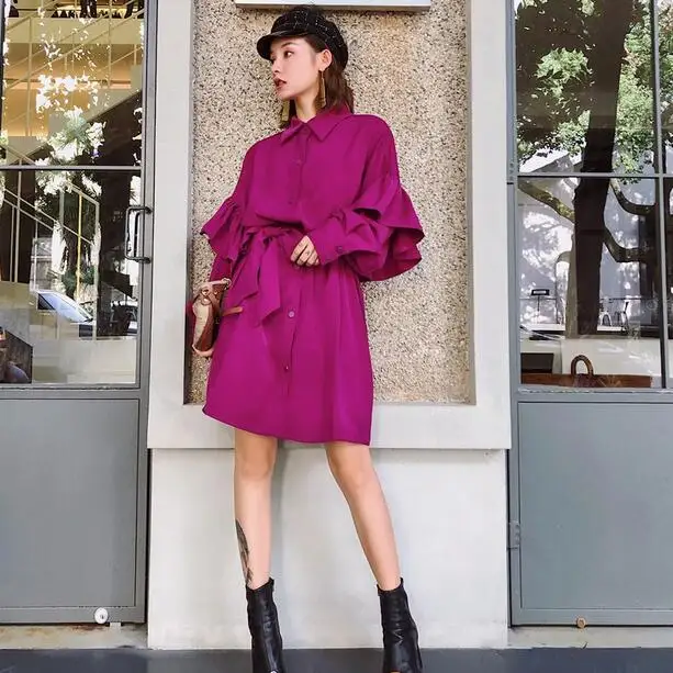 2020 vestidos largos с отложным воротником оборками в стиле пэчворк женская рубашка