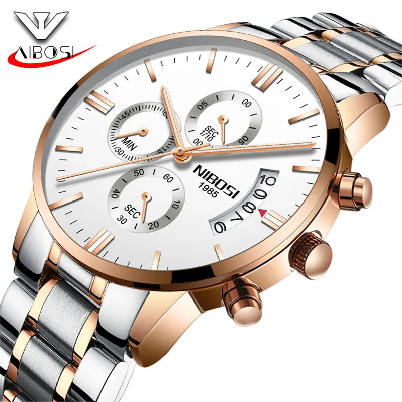 Acheter Classique Conception NIBOSI Sport Casual Hommes Montres Top Marque En Acier Inoxydable Auto Date Homme Horloge Calendrier Lumineux Hommes Montre Bracelet