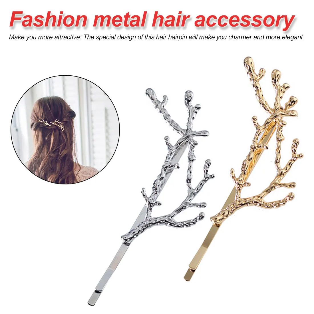 

Lady Elegance Metal Hair Accessories For Women Vintage Gold Silver Tree Hair Clips Girls Alloy Branch Hairpins Fashion Hairgrips