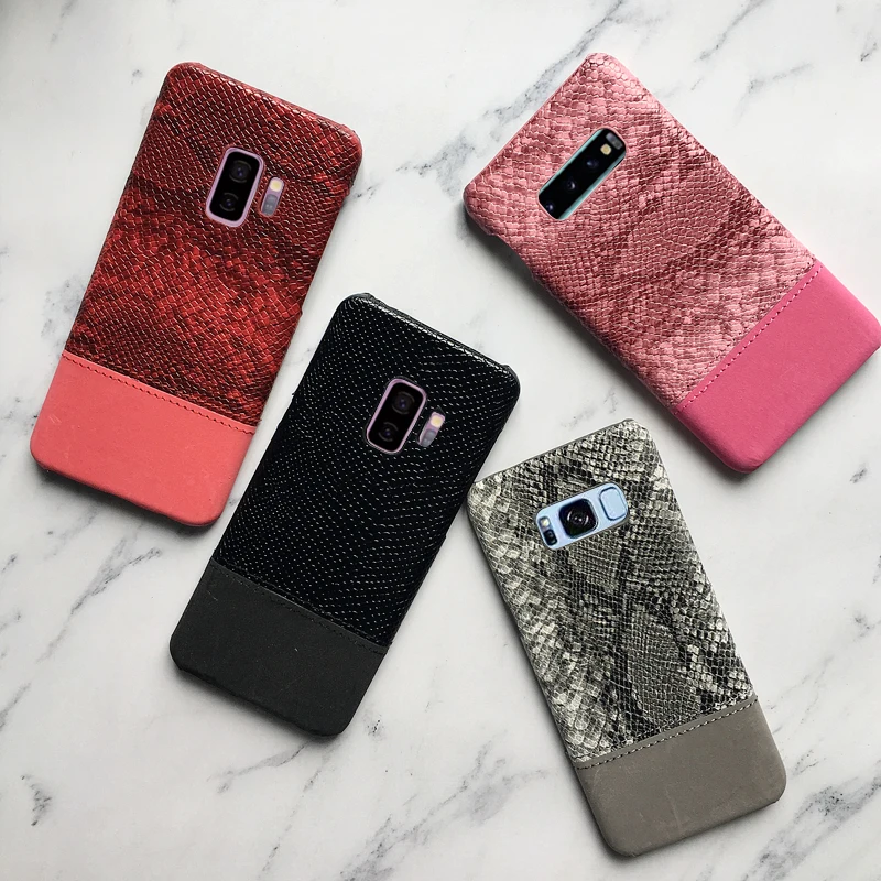 

Luxury Snake Skin PU Leathe Case For Samsung S10 S8 S9 Plus Case Hard PC Phone Case For Samsung S10 Lite Back Cover Fundas