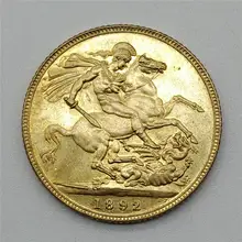 1892 британская Королева Виктория золотые монеты рыцарь, латунная позолоченная монета