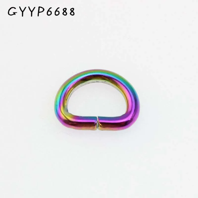 

100pcs 4pcs 14X10mm Rainbow Opened d ring belt buckle,hardware metal D ring for bags round edge dee rings