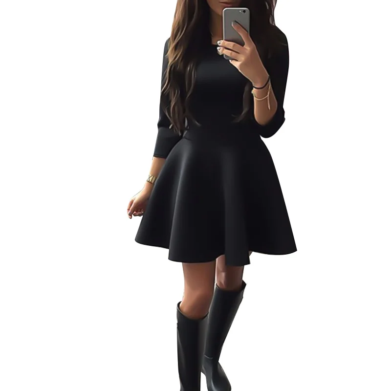 

Fashion Winter Dresses Women 2019 Seven-quarter Sleeve O-neck Korean Style Streetwear Dresses Woman Party Night Women Clothing