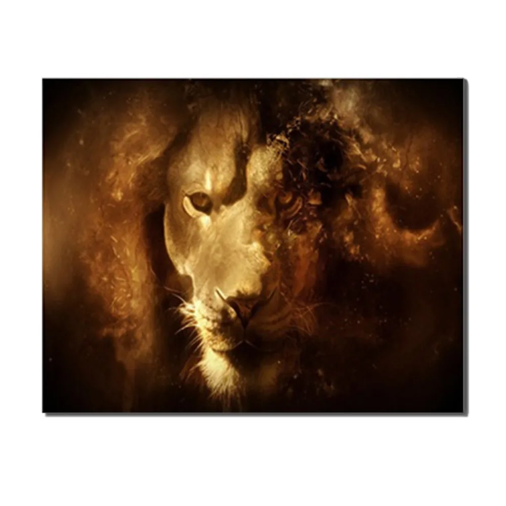 

Laeacoo Lion Fire Print On Canvas Home Decor Wall Artwork Oil Painting Wall Pictures Posters for Living Room Decoration No Frame