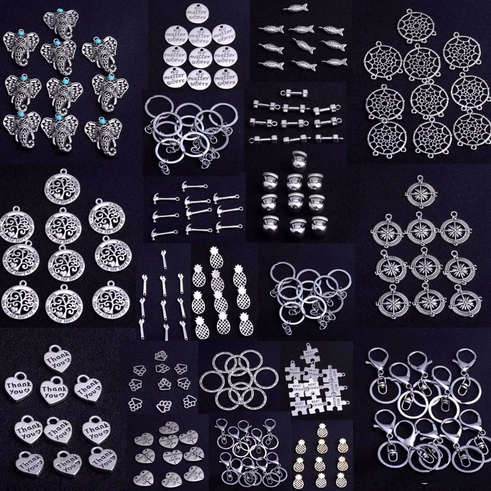 

10PC Thank You Heart Puzzle Elephant Pineapple Dream Catcher Pet Paw Charms Pendants Jewelry DIY Making Findings Beads Lobster