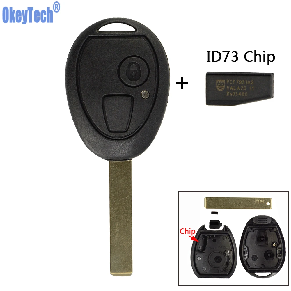 

OkeyTech Remote Car Key Fob Case Shell With ID73 Chip For BMW Mini for Cooper 2002 2003 2004 2005 R50 MG ZT ZR ZS Rover 75