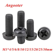 100pcs GB818 M3*4/5/6/8/10/12/15/20/25mm Black Nylon Round Head Screw Pan Phillips head Machine Screws Bolts with M3 Hex Nut