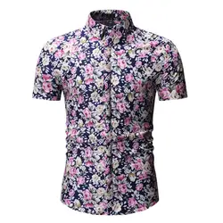 Мужская Повседневная рубашка с коротким рукавом, модная рубашка с розами и объемным цветочным принтом, приталенная рубашка с отложным