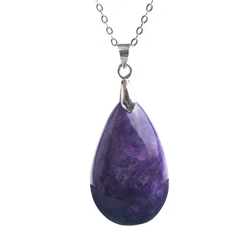 

Genuine Natural Charoite Pendant Purple Gemstone Water Drop Bead Natural Stone Necklace Suspension Pendant 32x19x8mm