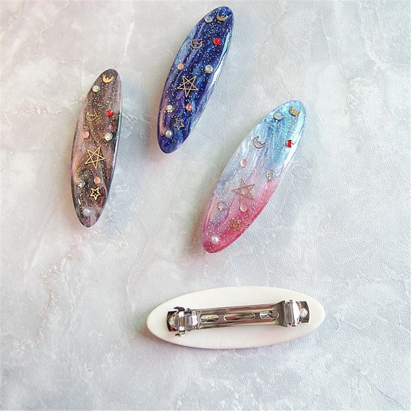 1Pc New Arrival Korean Fashion Design Acrylic Starry Sky Illusion Oval Lady Summer Hair Clip Girls Hair Accessories Gifts