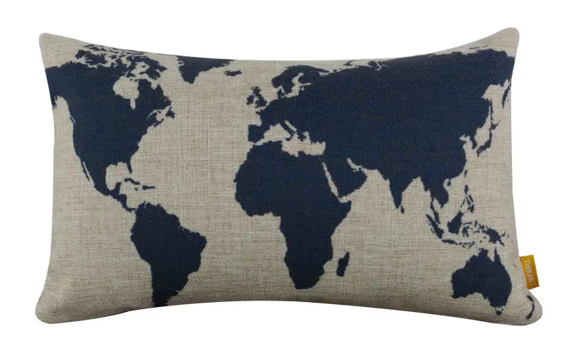

LINKWELL 50x30cm Fashion Dark Blue World Map Rectangular Waist Burlap Cushion Cover throw pillowcase Classic Design