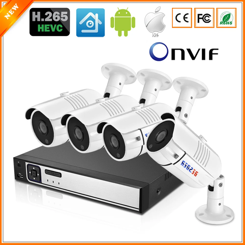 BESDER H.265 Security Camera System 4CH H.265 PoE NVR Kit 4PCS 4MP 2MP