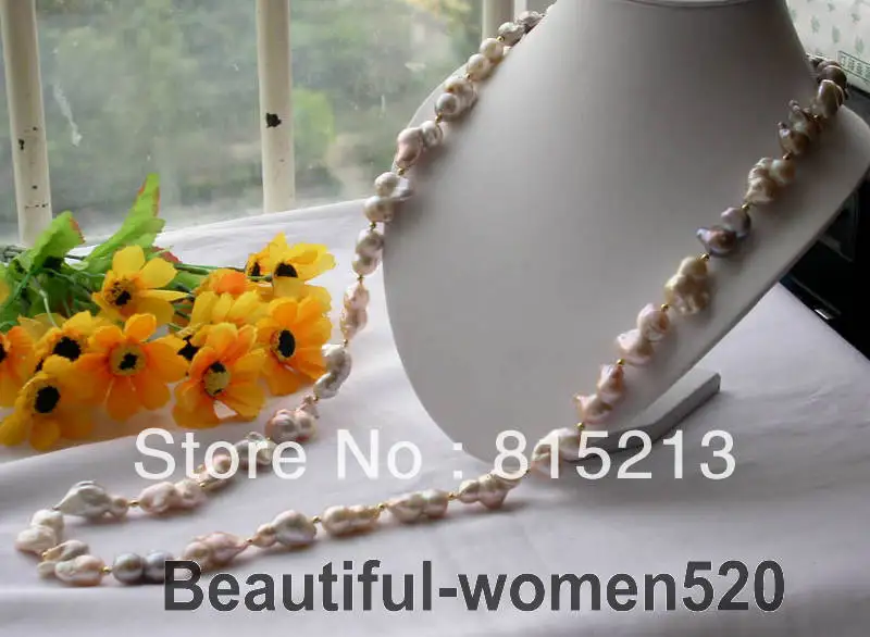 

FREE SHIPPING>@@> N1325 Real 35" 22m baroque lavender pink keshi pearl necklace