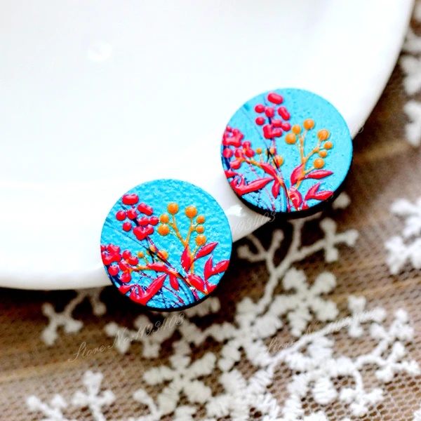 

Unique 3D Flower Embossed 16mm Round Coloured Drawing pattern Laser Cut wood Cabochon DIY for Rings, Earring,Brooch,Necklace