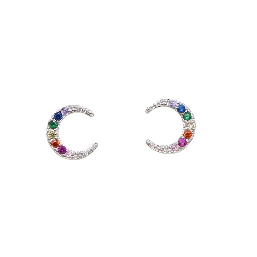 

2019 new style minimalist moon stud earrings for girls women paved rainbow cz in gold/silver classic jewelry daily Accessories