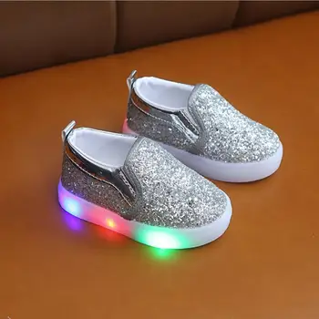 

Fashion girls white sneakers sequins girls flats shoes waterproof LED luminous girls sneakers casual non-slip Shining kids shoes