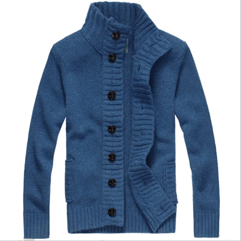 Winter Korean Fashion Men's Thick Sleeve Long Jacket Fashion Casual Slim Loose Collar Button Knit Solid Color Sweater For Men