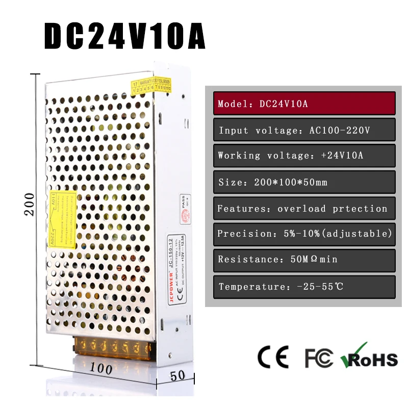 

AC100V-240V to DC 24V10A 240w Voltage Transformer Switch Power Supply for Led Strip Led control Led switch LED display with fan