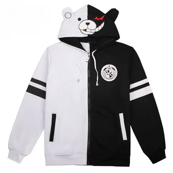 

Fashion Anime Danganronpa Hoodie Women Casual Long Sleeve Autumn Winter B&W Bear Cotton Print Hoody Zipper Sweatshirt