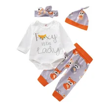 4PCS Baby Girl Boy Clothes Print Fox Clothing Sets Romper T-Shirt +Fox Long Pants +Scarf +Hat Outfits Set For Infant Boy GirlD20 4PCS Baby Girl Boy Clothes Print Fox Clothing Sets Romper T-Shirt +Fox Long Pants +Scarf +Hat Outfits Set For Infant Boy GirlD20