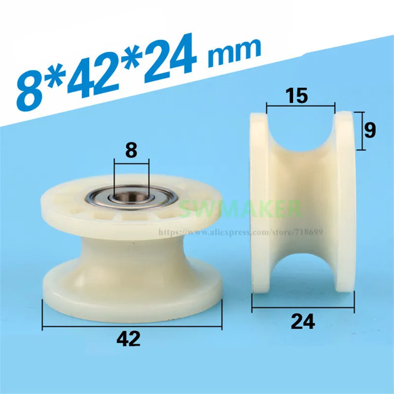

10pc 8*42*24mm nylon coated plastic pulley, double 608 bearing rolling wheel for spinning machine / textile machinery/15mm track