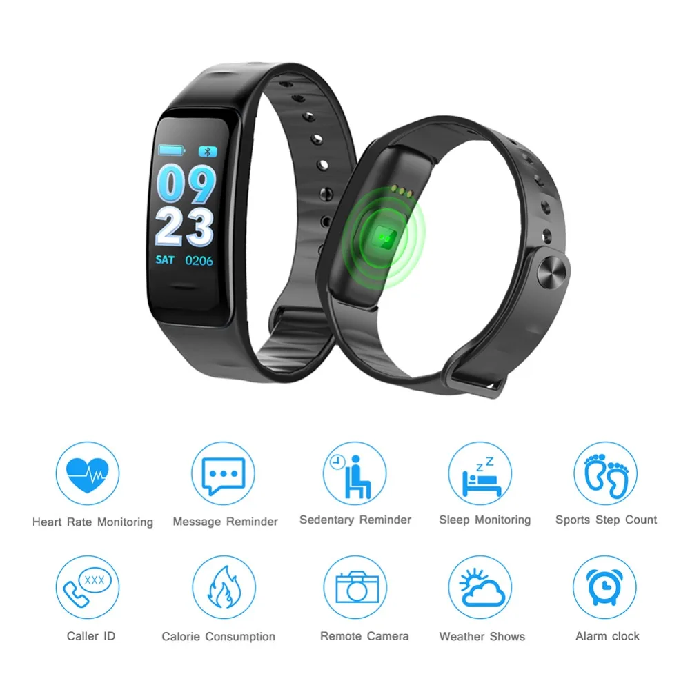 

2018 Smart bracelet C1s Color screen Waterproof wristband heart rate monitor Blood pressure measurement Fitness tracker band