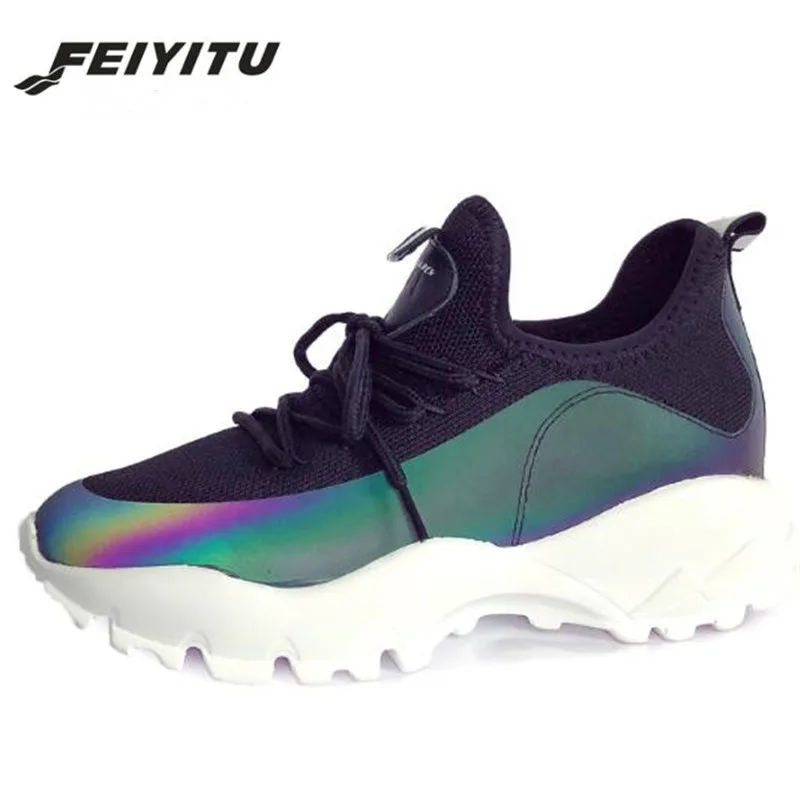 

Feiyitu New Women Sneakers Mesh Travel Shoes Lace Up Platform Creepers Female Casual Flats Ladies Shoes Tenis Feminino black