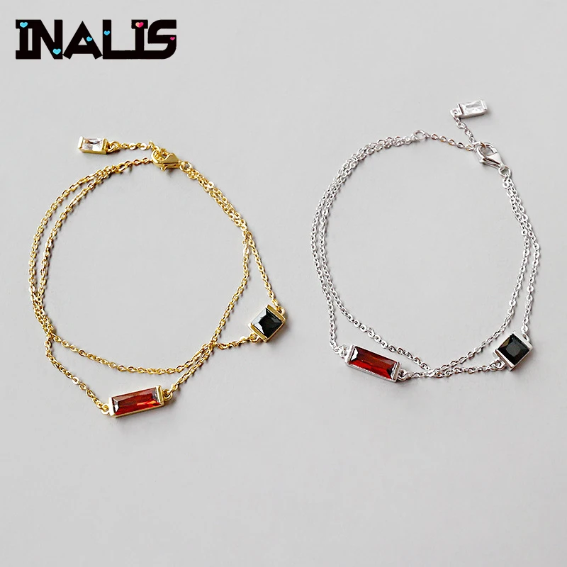 

INALIS Newest Double Chians Charming Bracelet S925 Sterling Silver Elegant 18K Gold Plated Bangle Fine Jewelry for Women Party
