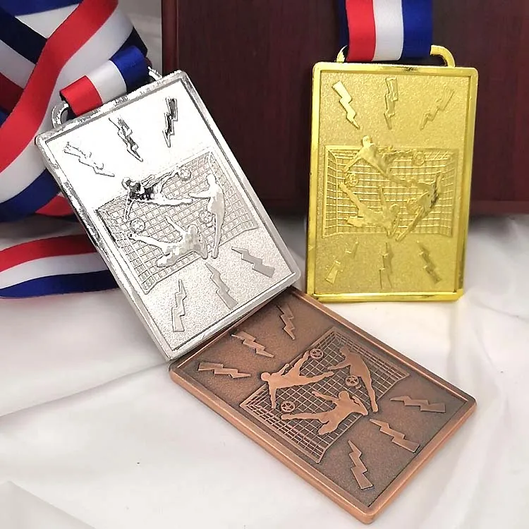 

Football Sports Medal Square Medal Gold Silver Bronze Motion, Honor Communication Ability/self-confidence Developing =3pcs